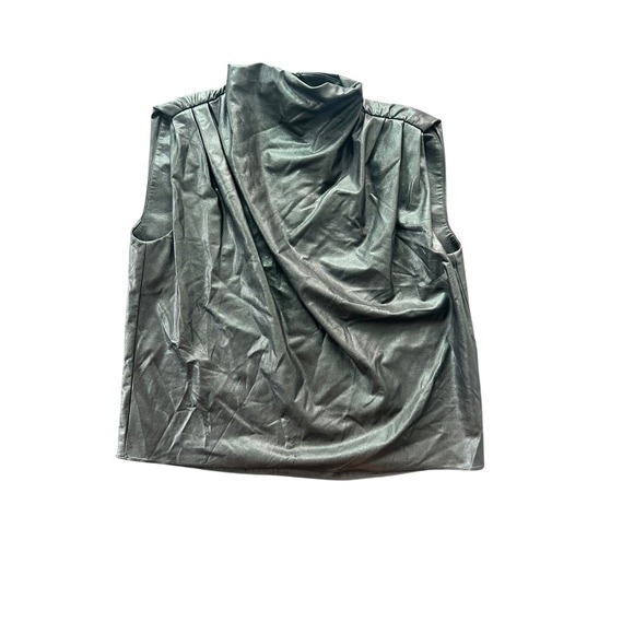 Amanda Uprichard Fabienne Black Faux Leather Sleeveless Top Cowl Neck Blouse - Picture 3 of 9